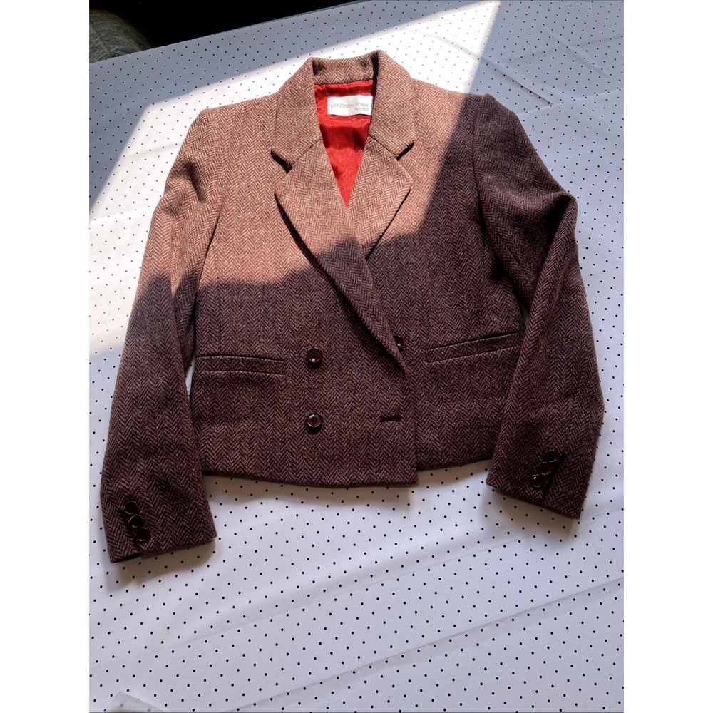 Vintage Jh Collectibles Petites Wool Mohair Herringbone Cropped Blazer Usa 4 View 2
